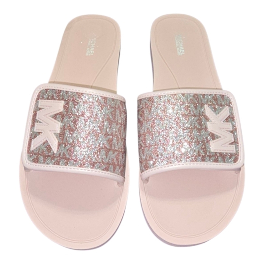 Michael Kors Pink Logo Glitter Slide Sandals Women's Size 11 New